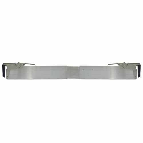 Adjustable aluminum partition wall with fixing clamps.